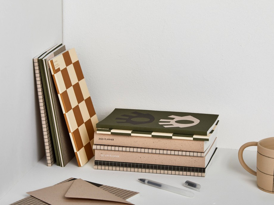 Lifestyle Kinshipped | A5 Checkerboard Print Notebook | Ochre And Cream