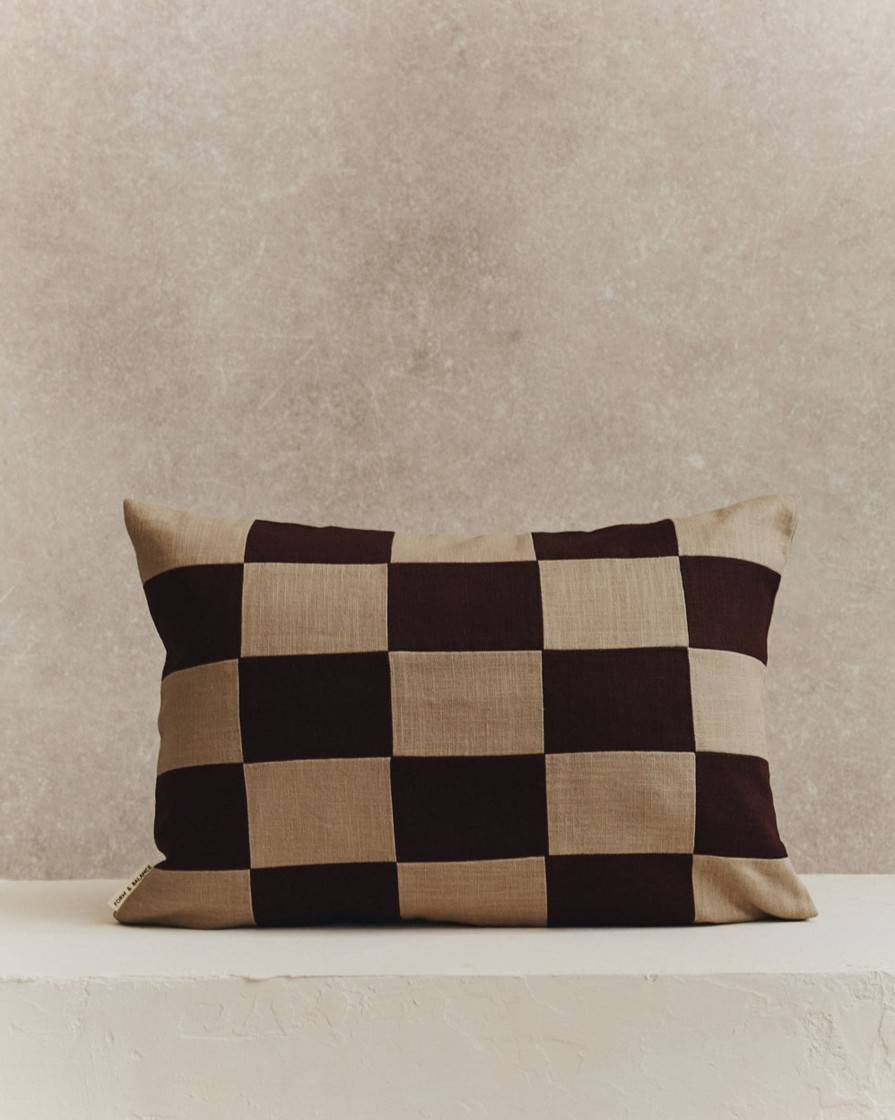 Homeware Form & Balance | Chequered Rectangle Cushion Cover | Espresso And Stone