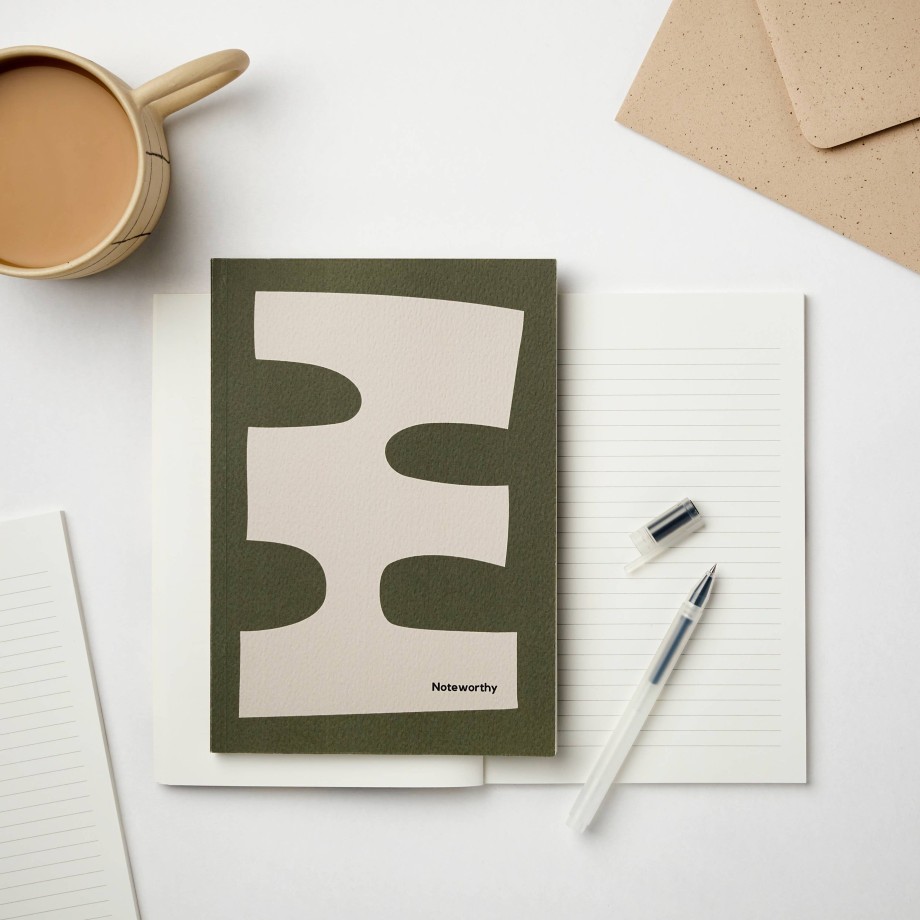 Lifestyle Kinshipped | A5 Noteworthy Notebook | Green And Cream Abstract Print