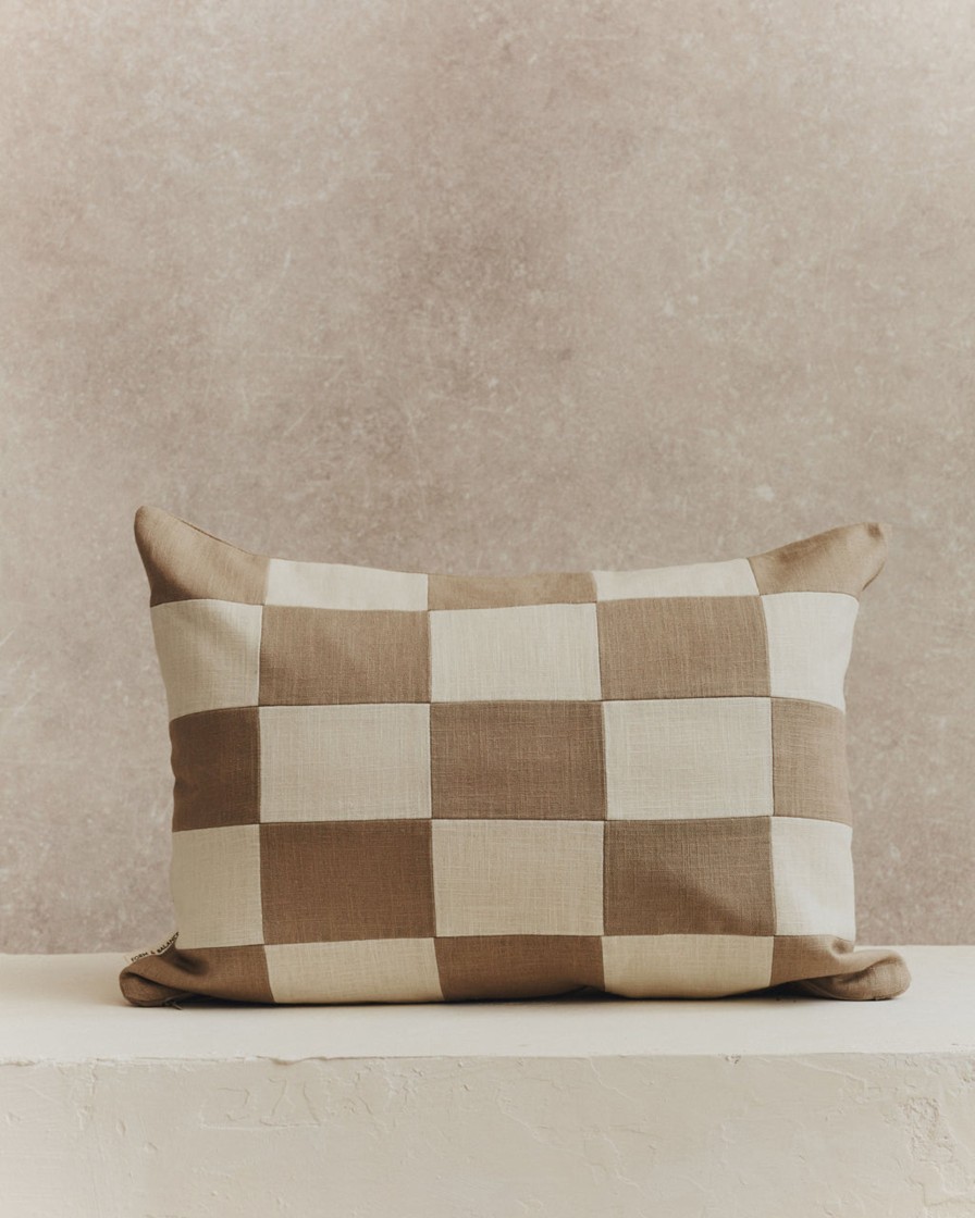 Homeware Form & Balance | Chequered Rectangle Cushion Cover | Ecru And Stone