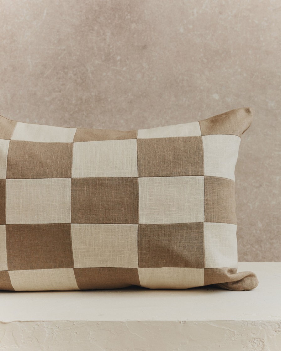 Homeware Form & Balance | Chequered Rectangle Cushion Cover | Ecru And Stone