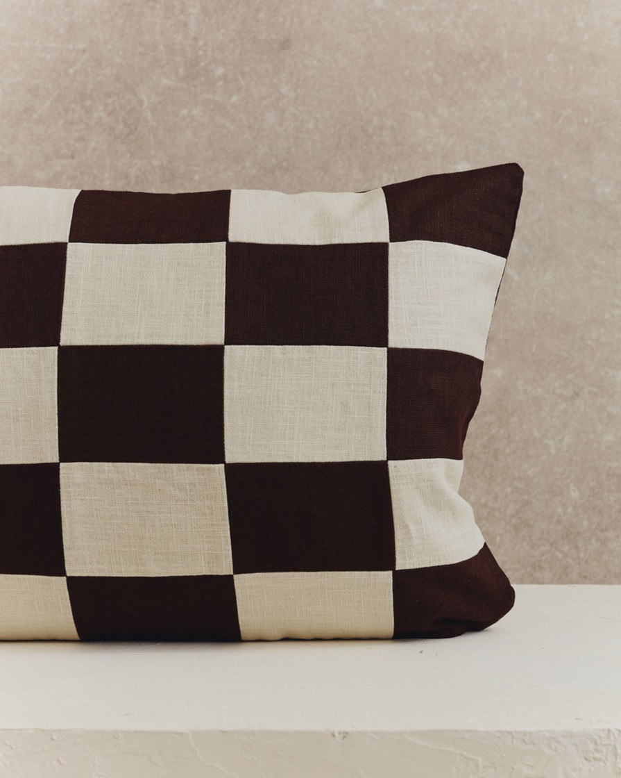 Homeware Form & Balance | Chequered Rectangle Cushion Cover | Espresso And Ecru