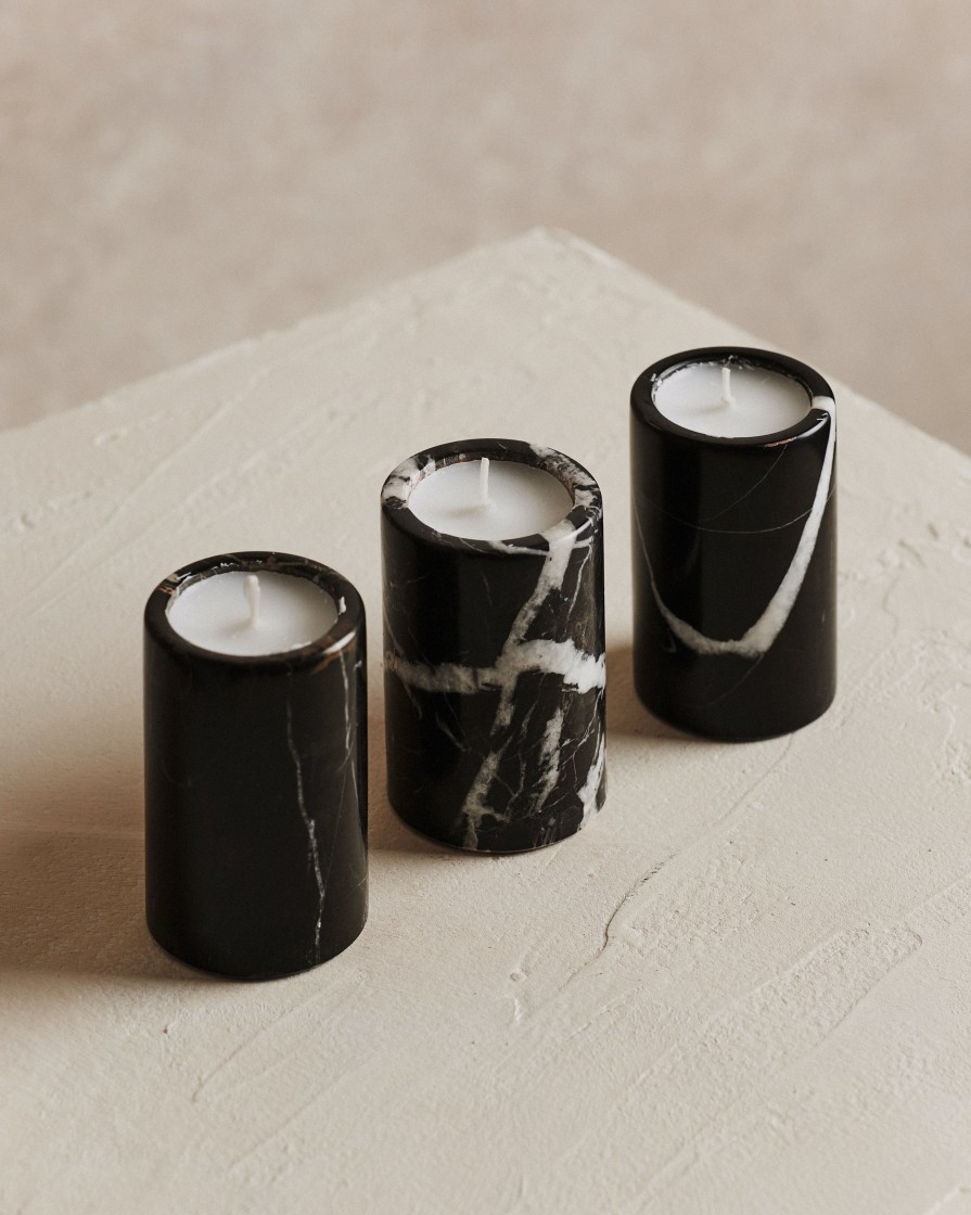 Homeware Form & Balance | Noble Marble Set 3 Tealight Holders In Black