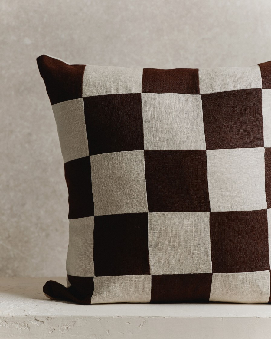 Homeware Form & Balance | Chequered Cushion Cover | Espresso And Ecru