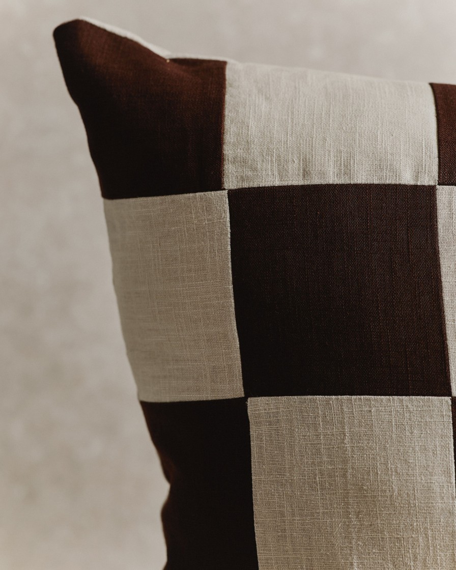 Homeware Form & Balance | Chequered Cushion Cover | Espresso And Ecru