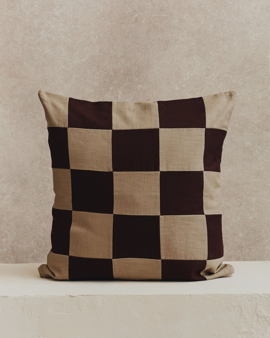 Homeware Form & Balance | Chequered Cushion Cover | Stone And Espresso