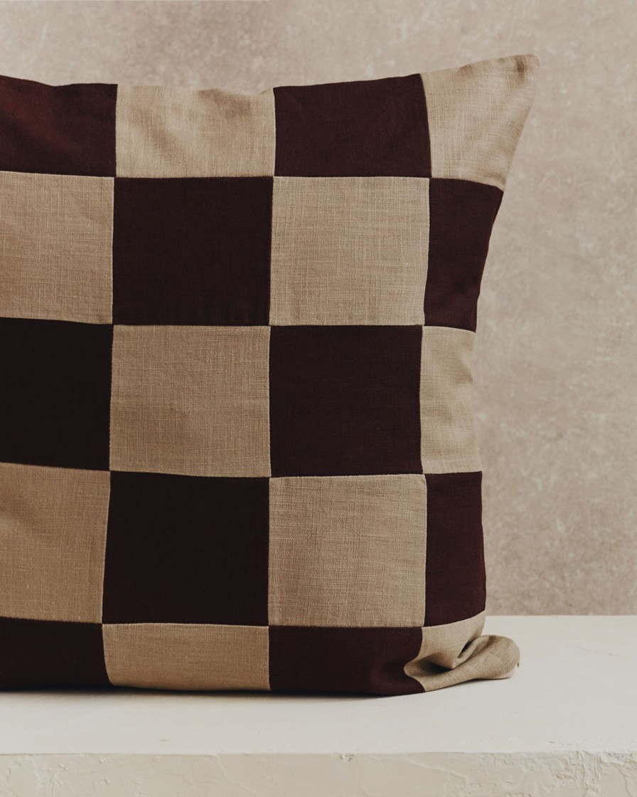 Homeware Form & Balance | Chequered Cushion Cover | Stone And Espresso