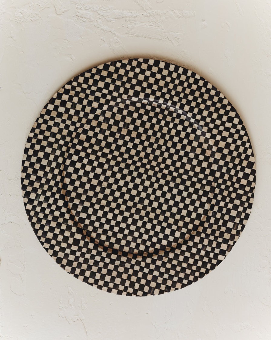 Kitchenware Form & Balance | Black And Natural Check Woven Charger Plate