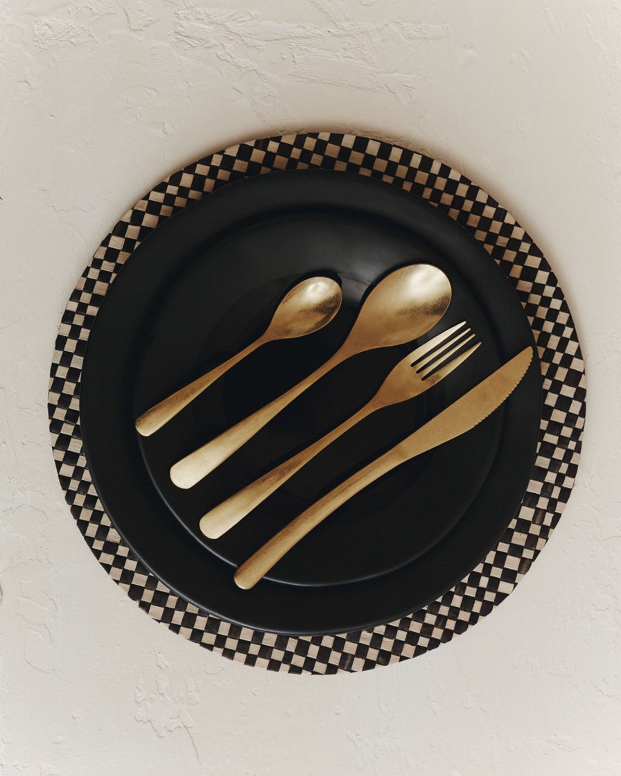 Kitchenware Form & Balance | Black And Natural Check Woven Charger Plate