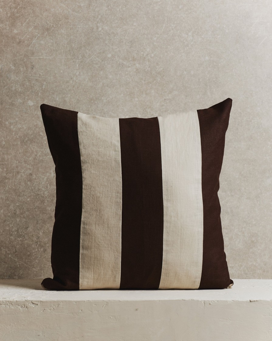 Homeware Form & Balance | Maxi Stripe Cushion Cover | Espresso And Ecru