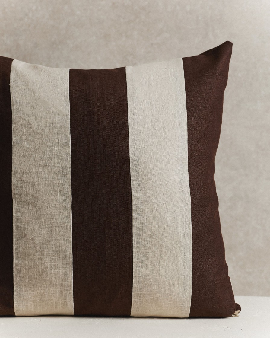 Homeware Form & Balance | Maxi Stripe Cushion Cover | Espresso And Ecru