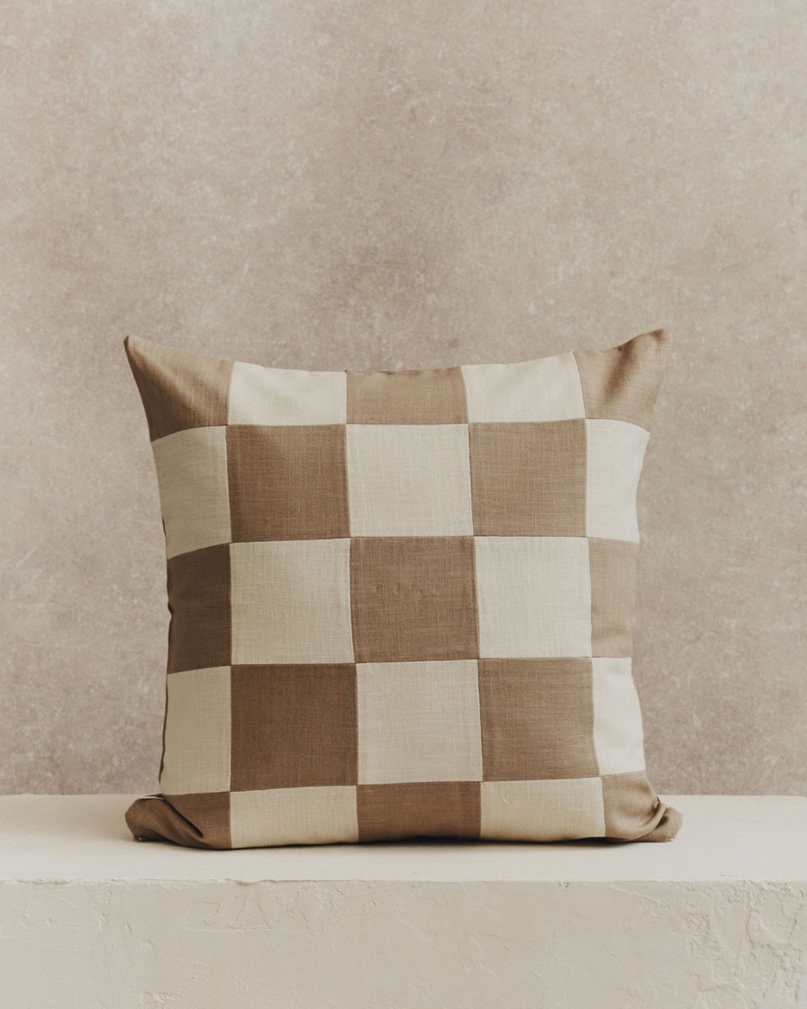 Homeware Form & Balance | Chequered Cushion Cover | Stone And Ecru