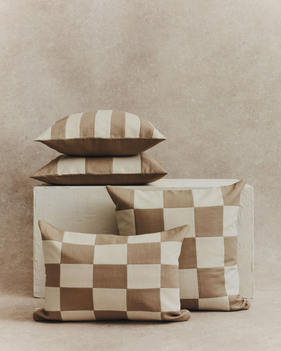 Homeware Form & Balance | Chequered Cushion Cover | Stone And Ecru