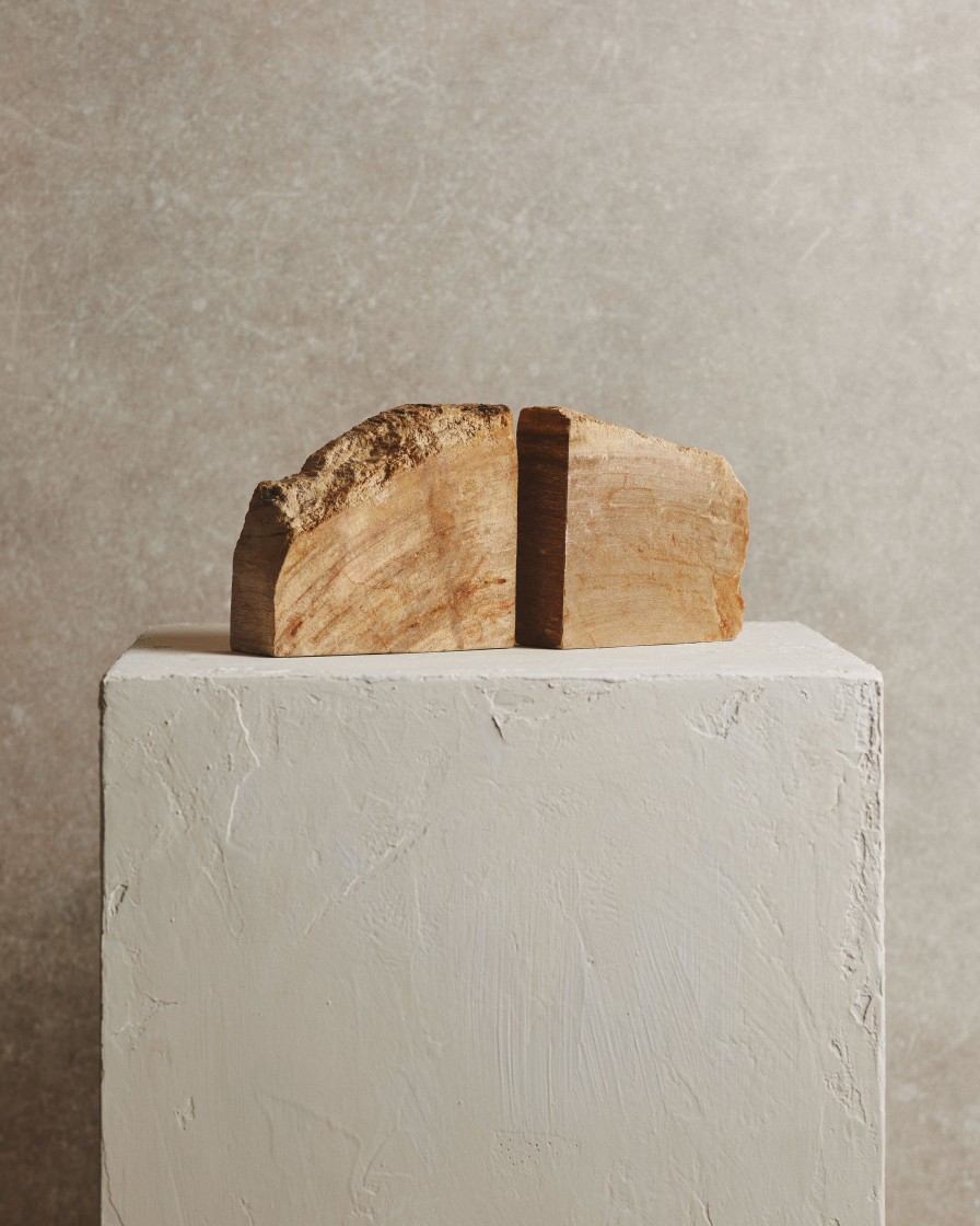 Homeware Form & Balance | Pair Of Beige Relic Petrified Wood Bookends