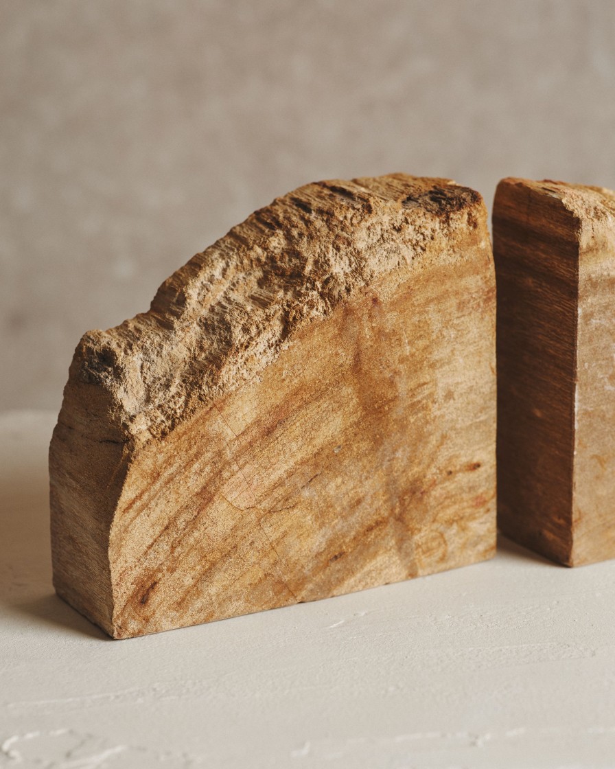 Homeware Form & Balance | Pair Of Beige Relic Petrified Wood Bookends