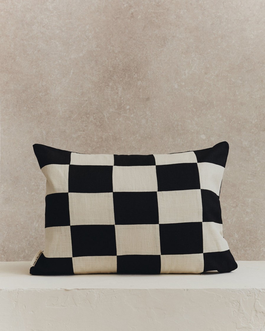 Homeware Form & Balance | Chequered Rectangle Cushion Cover | Black And Ecru