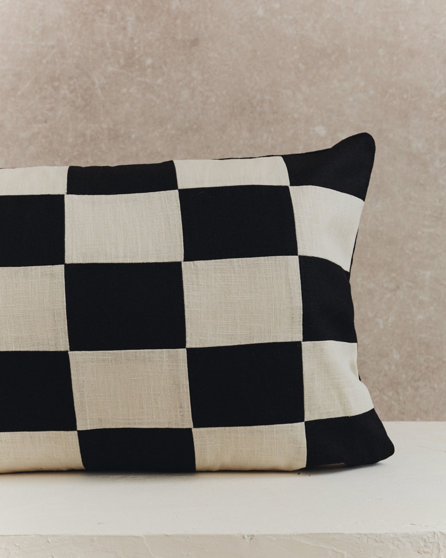 Homeware Form & Balance | Chequered Rectangle Cushion Cover | Black And Ecru